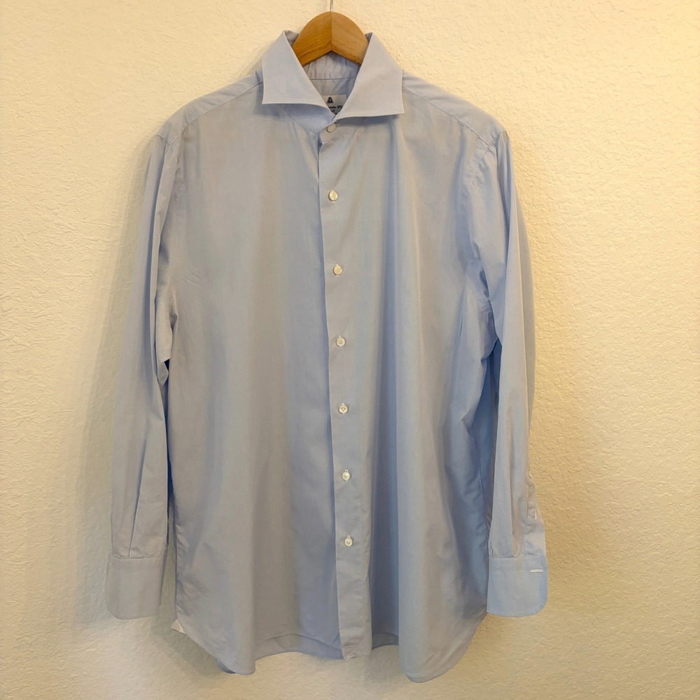 Finamore 1925 Napoli Dress Shirt Mens 18/45 Button Up Italy Cotton Light Blue - Picture 2 of 16